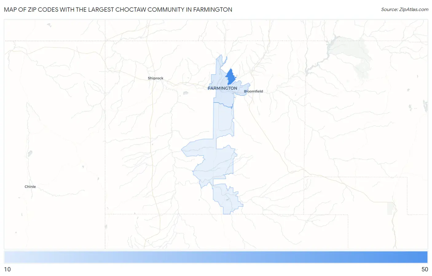 Zip Codes with the Largest Choctaw Community in Farmington Map