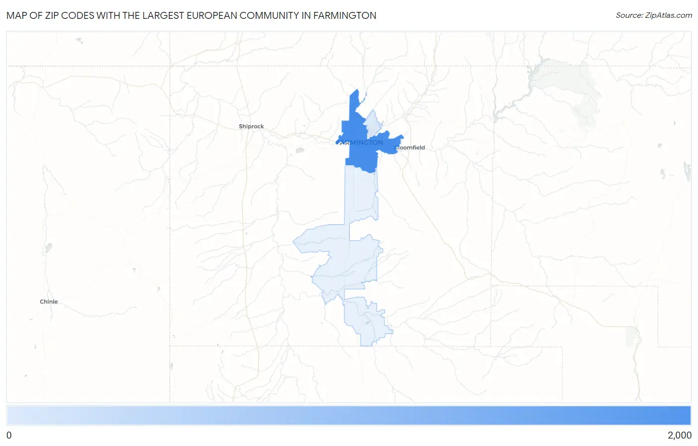 Zip Codes with the Largest European Community in Farmington Map