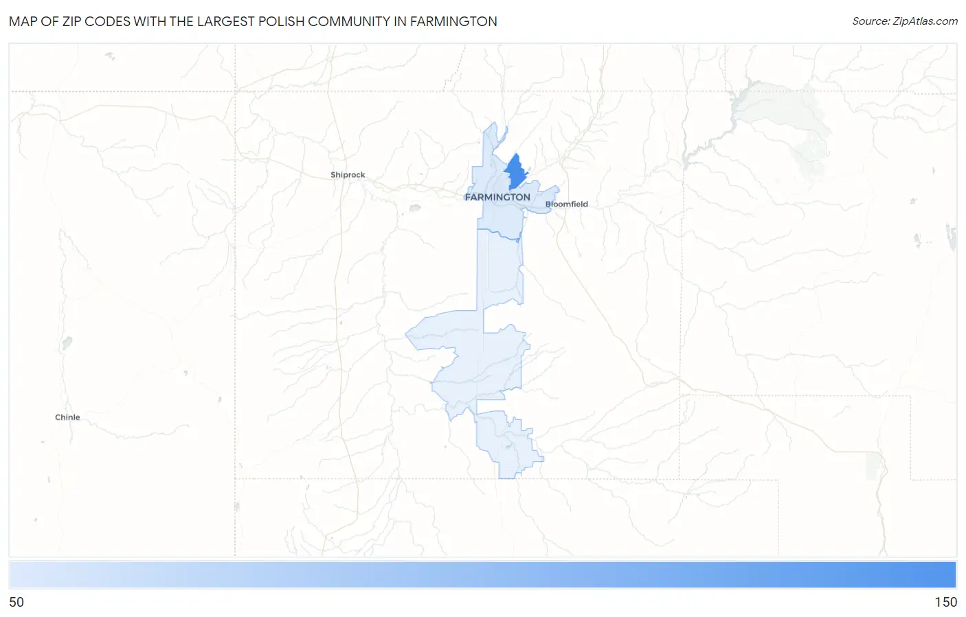 Zip Codes with the Largest Polish Community in Farmington Map