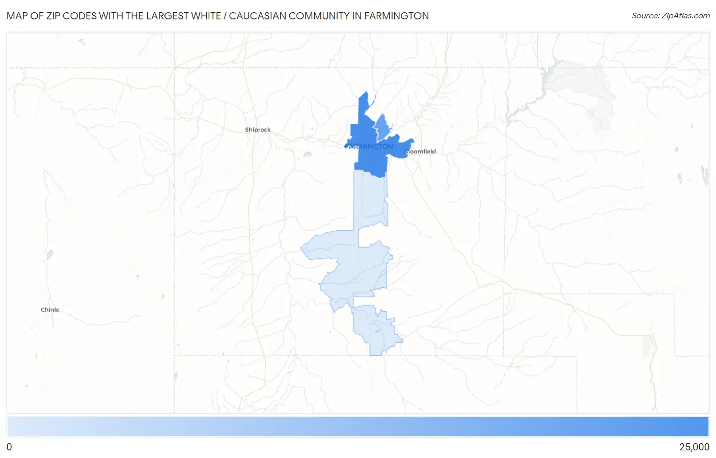 Zip Codes with the Largest White / Caucasian Community in Farmington Map