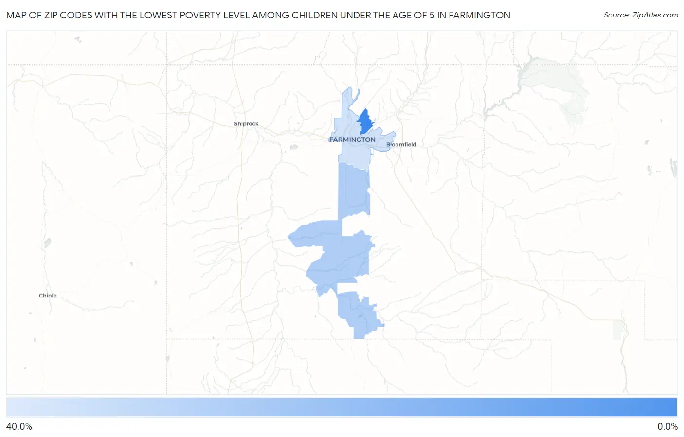 Zip Codes with the Lowest Poverty Level Among Children Under the Age of 5 in Farmington Map