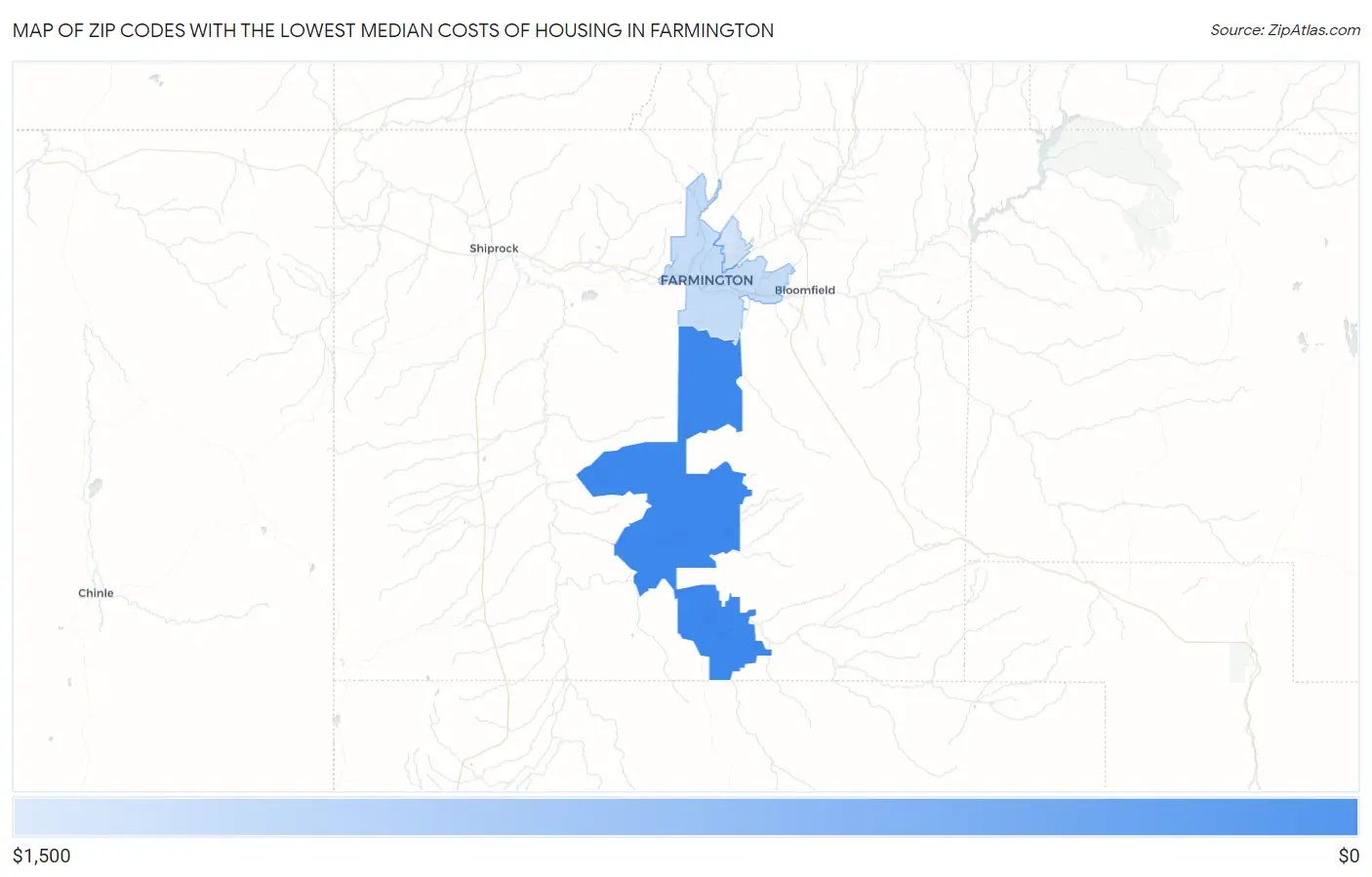 Zip Codes with the Lowest Median Costs of Housing in Farmington Map