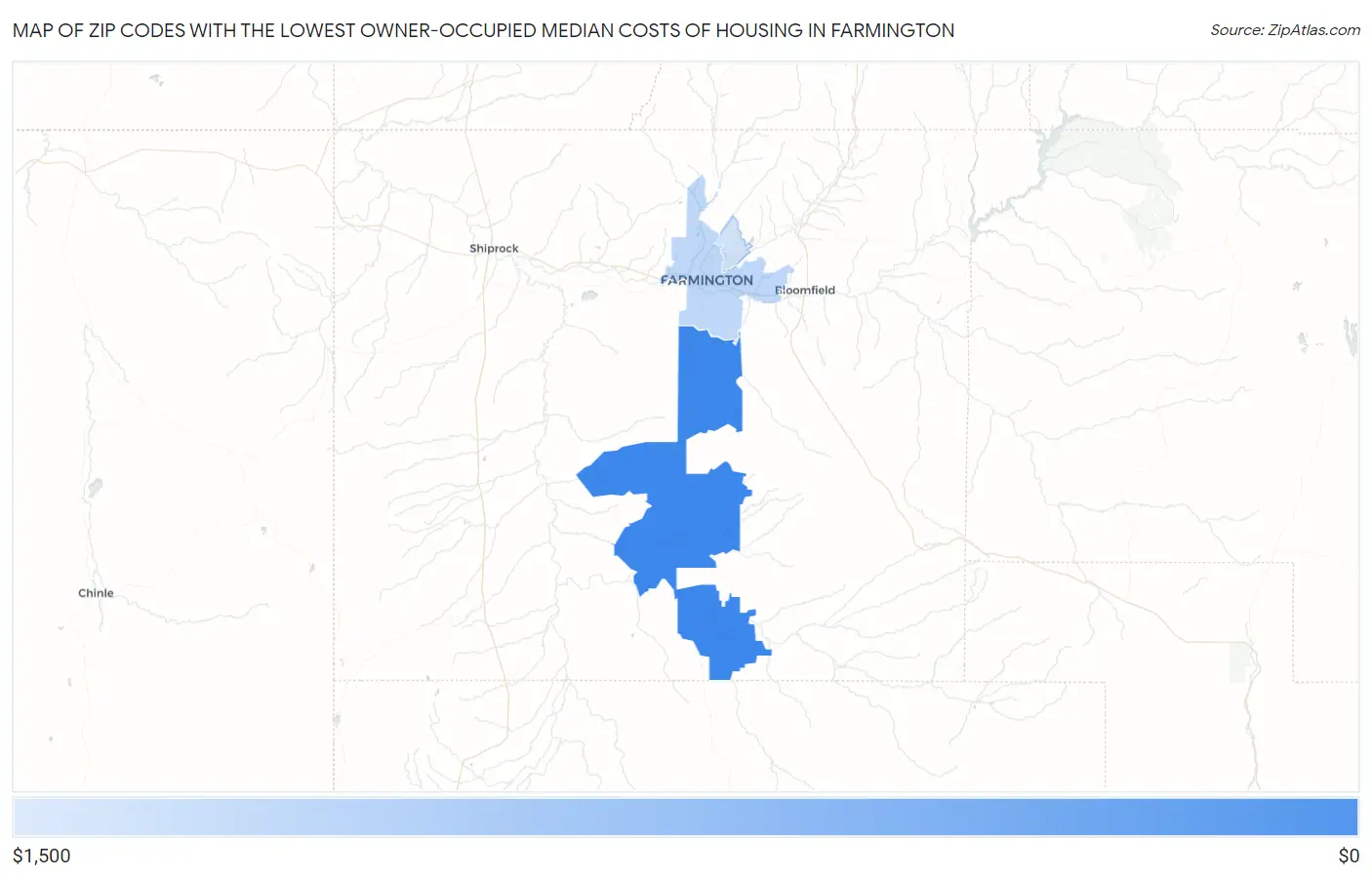 Zip Codes with the Lowest Owner-Occupied Median Costs of Housing in Farmington Map