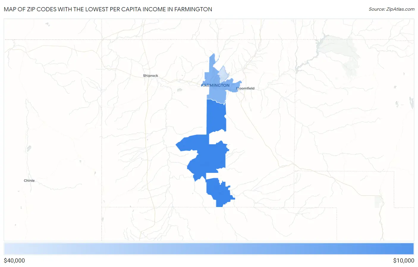 Zip Codes with the Lowest Per Capita Income in Farmington Map
