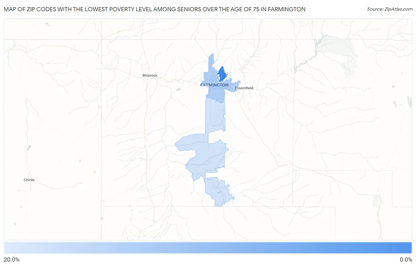 Zip Codes with the Lowest Poverty Level Among Seniors Over the Age of 75 in Farmington Map