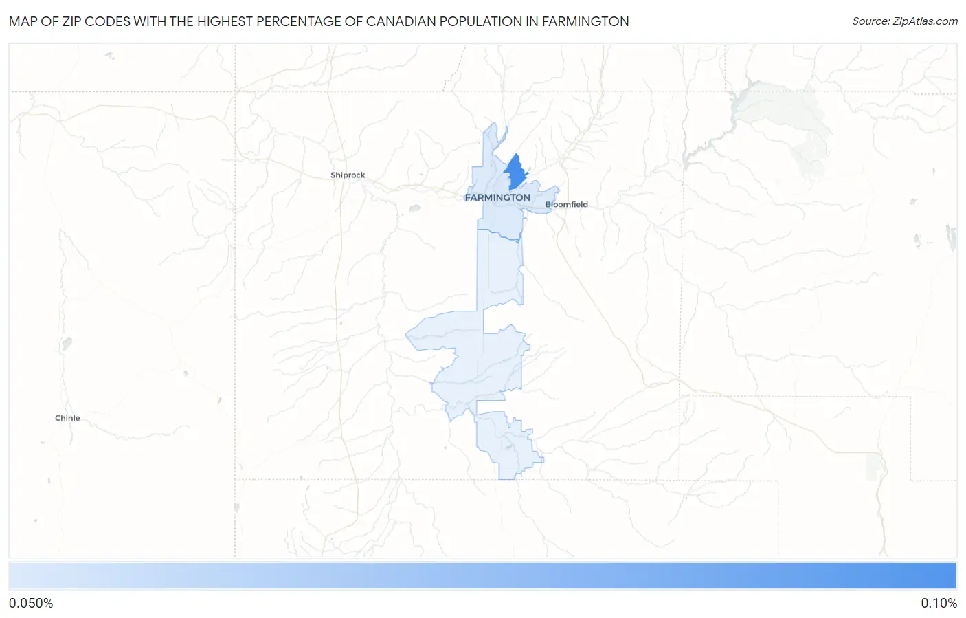 Zip Codes with the Highest Percentage of Canadian Population in Farmington Map