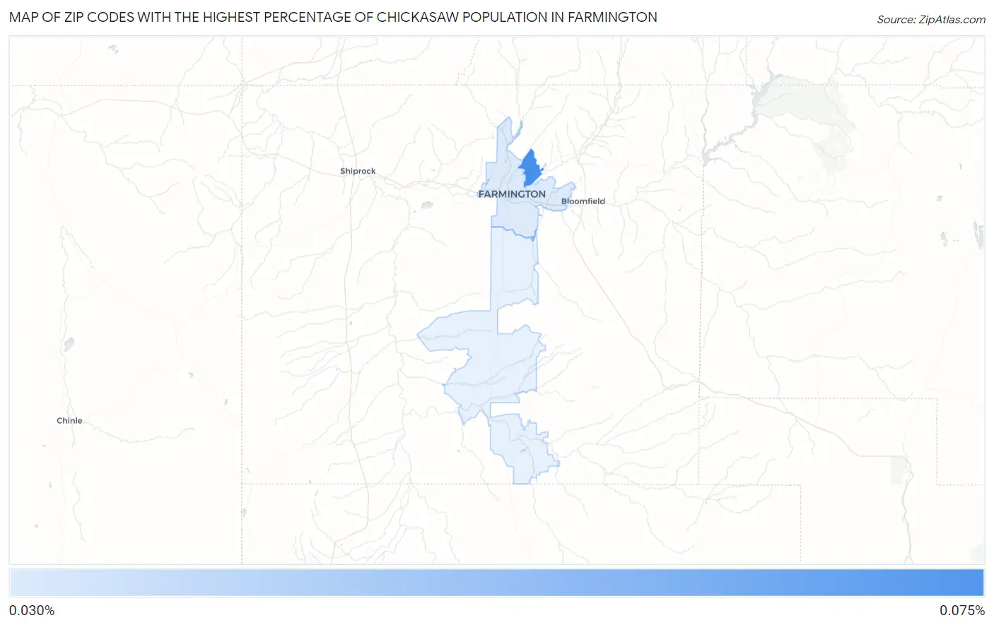 Zip Codes with the Highest Percentage of Chickasaw Population in Farmington Map