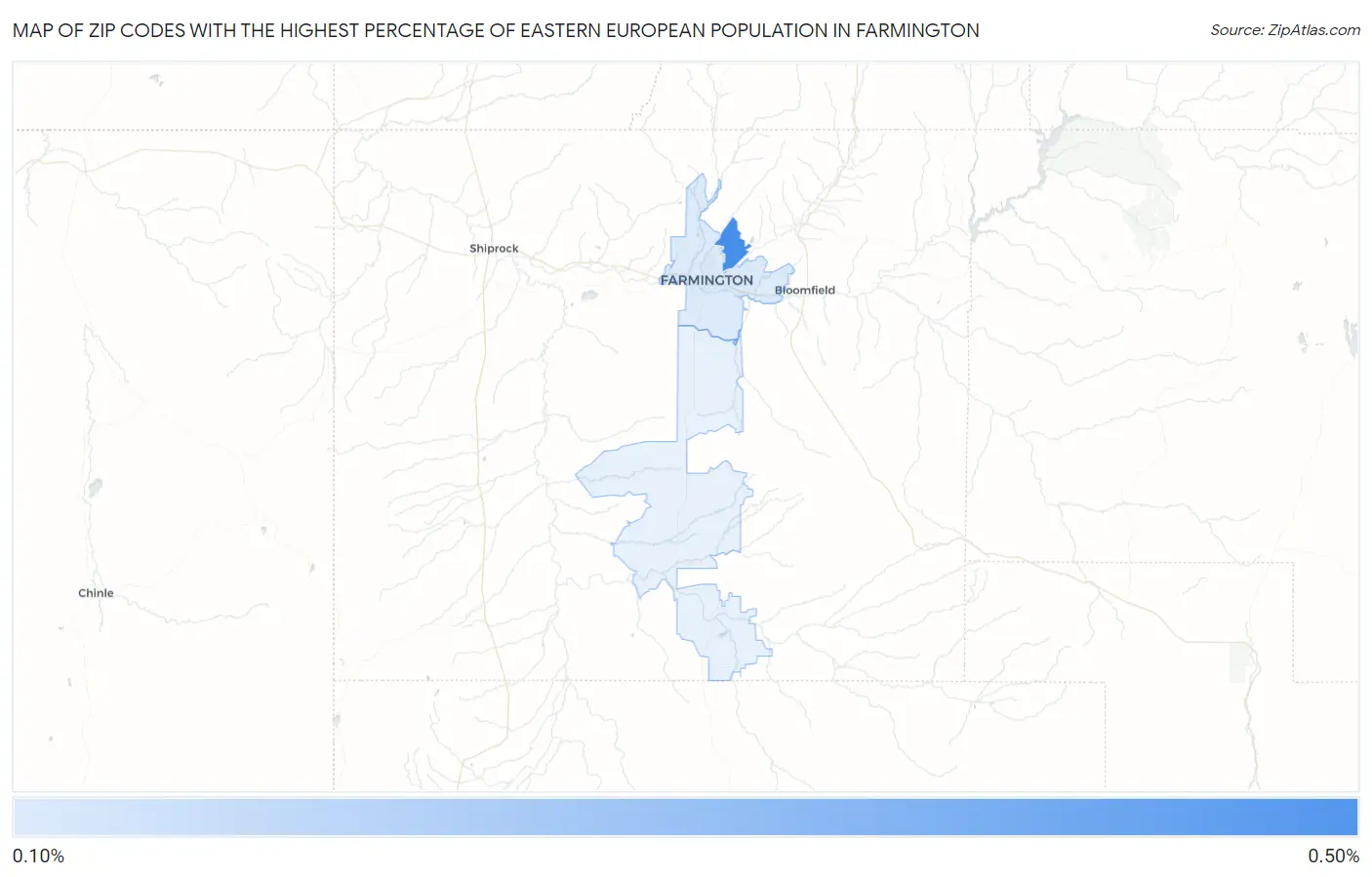 Zip Codes with the Highest Percentage of Eastern European Population in Farmington Map