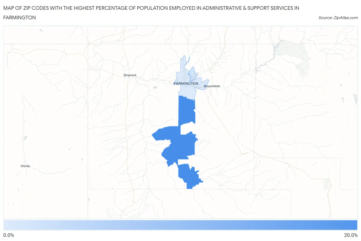 Zip Codes with the Highest Percentage of Population Employed in Administrative & Support Services in Farmington Map