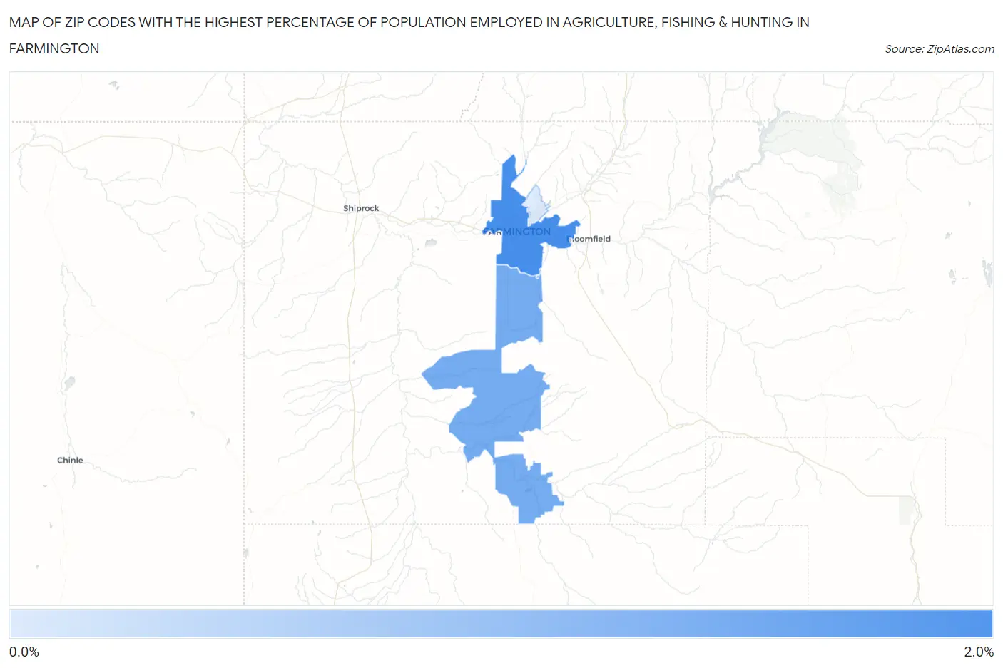 Zip Codes with the Highest Percentage of Population Employed in Agriculture, Fishing & Hunting in Farmington Map