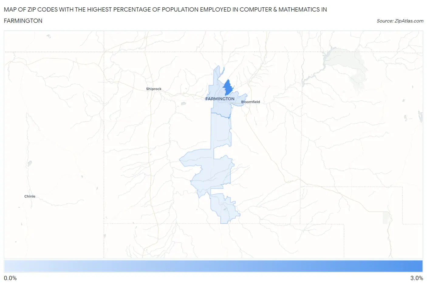 Zip Codes with the Highest Percentage of Population Employed in Computer & Mathematics in Farmington Map