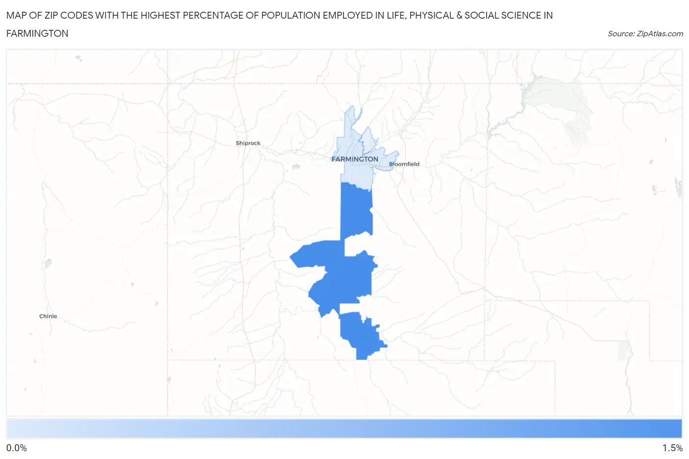 Zip Codes with the Highest Percentage of Population Employed in Life, Physical & Social Science in Farmington Map