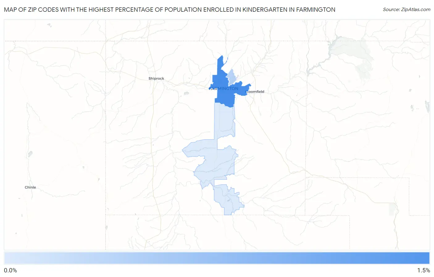 Zip Codes with the Highest Percentage of Population Enrolled in Kindergarten in Farmington Map