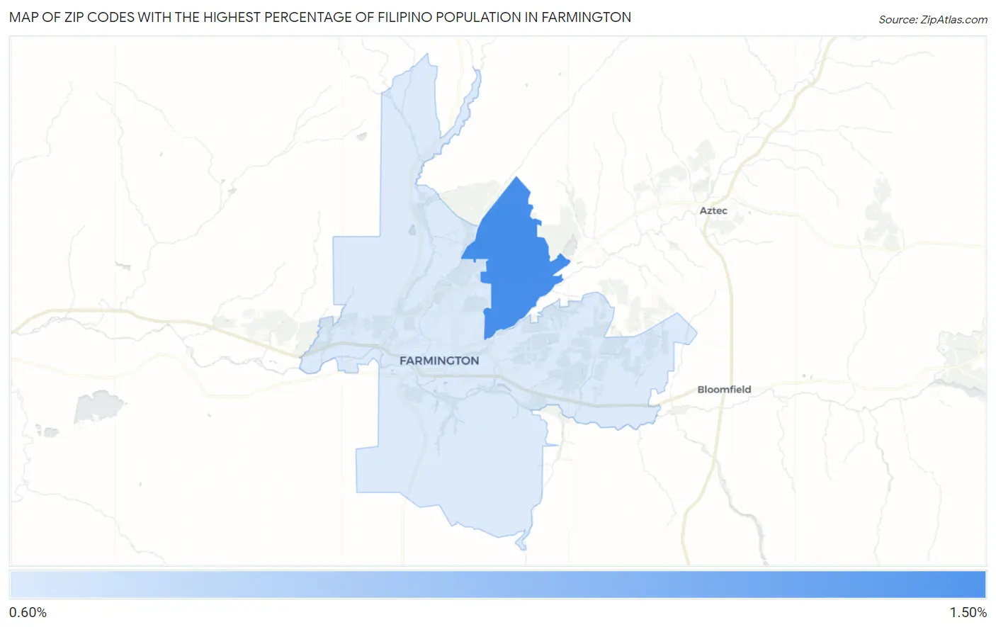 Zip Codes with the Highest Percentage of Filipino Population in Farmington Map