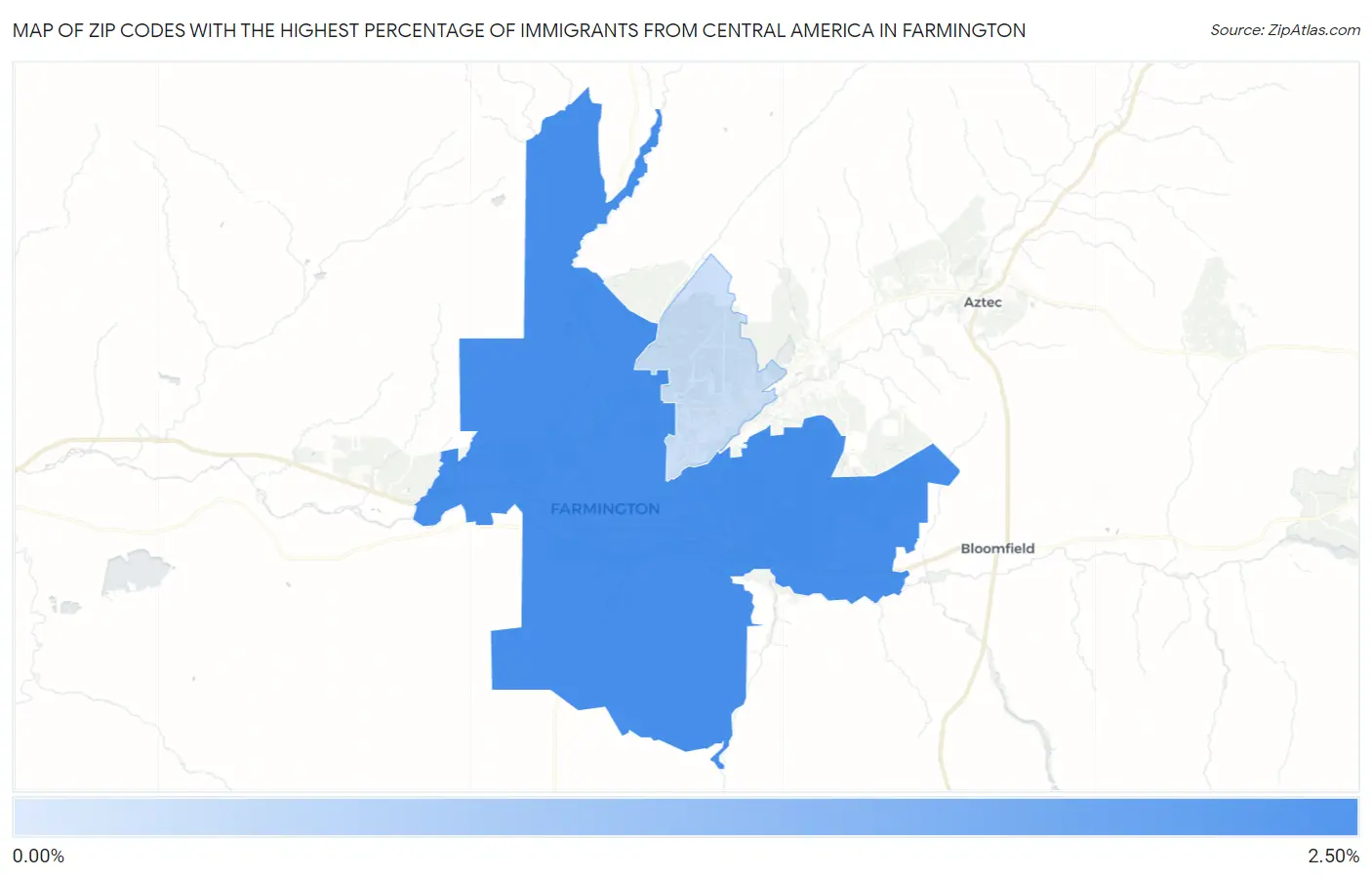 Zip Codes with the Highest Percentage of Immigrants from Central America in Farmington Map