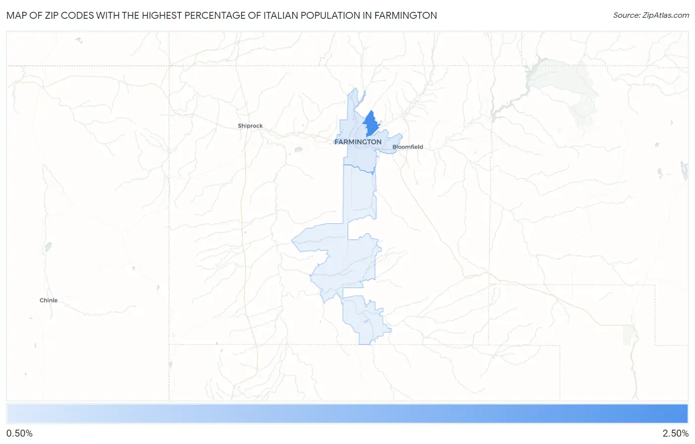 Zip Codes with the Highest Percentage of Italian Population in Farmington Map