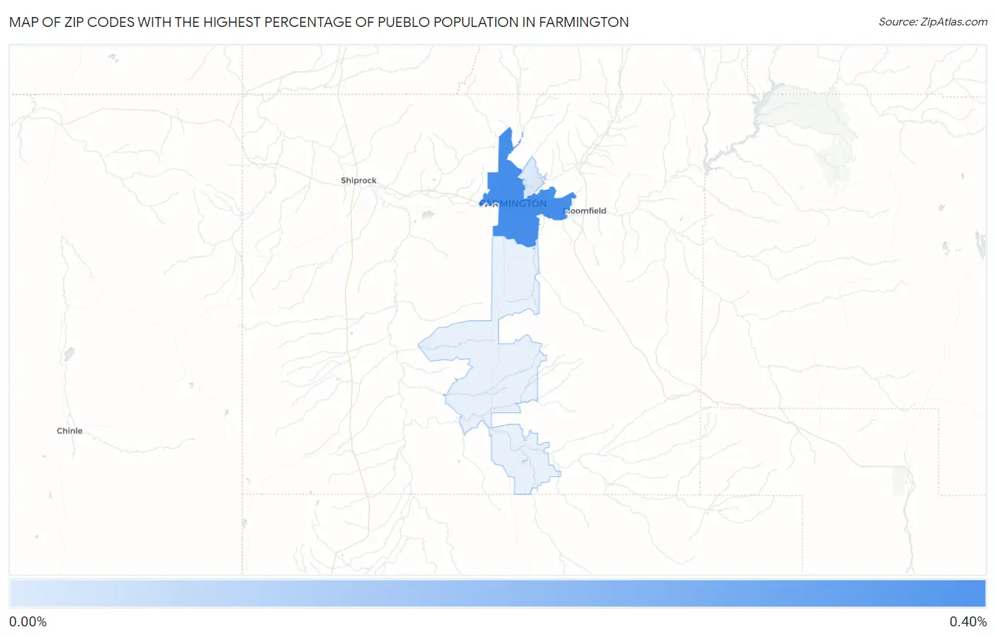 Zip Codes with the Highest Percentage of Pueblo Population in Farmington Map
