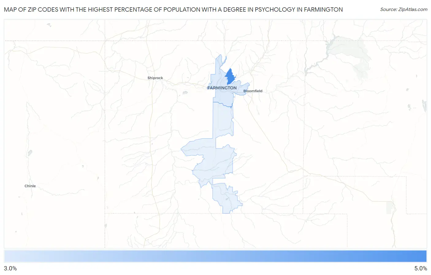 Zip Codes with the Highest Percentage of Population with a Degree in Psychology in Farmington Map