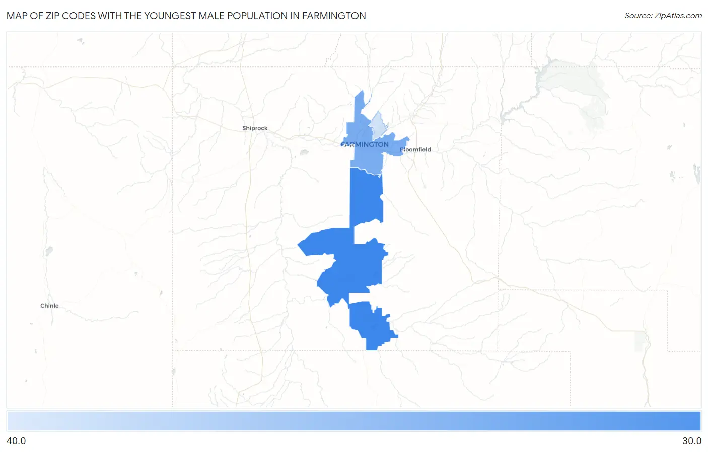 Zip Codes with the Youngest Male Population in Farmington Map
