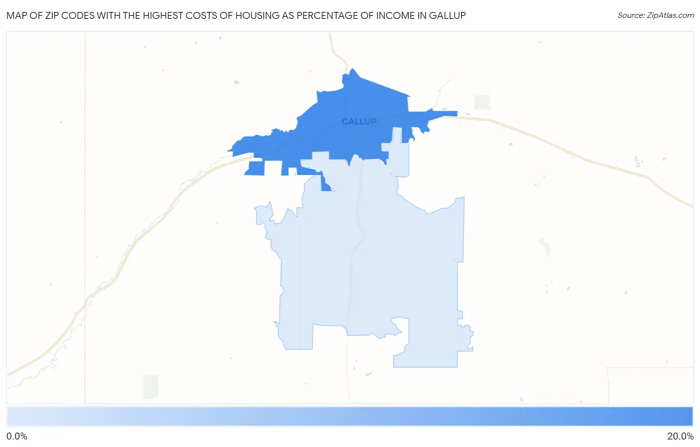 Zip Codes with the Highest Costs of Housing as Percentage of Income in Gallup Map