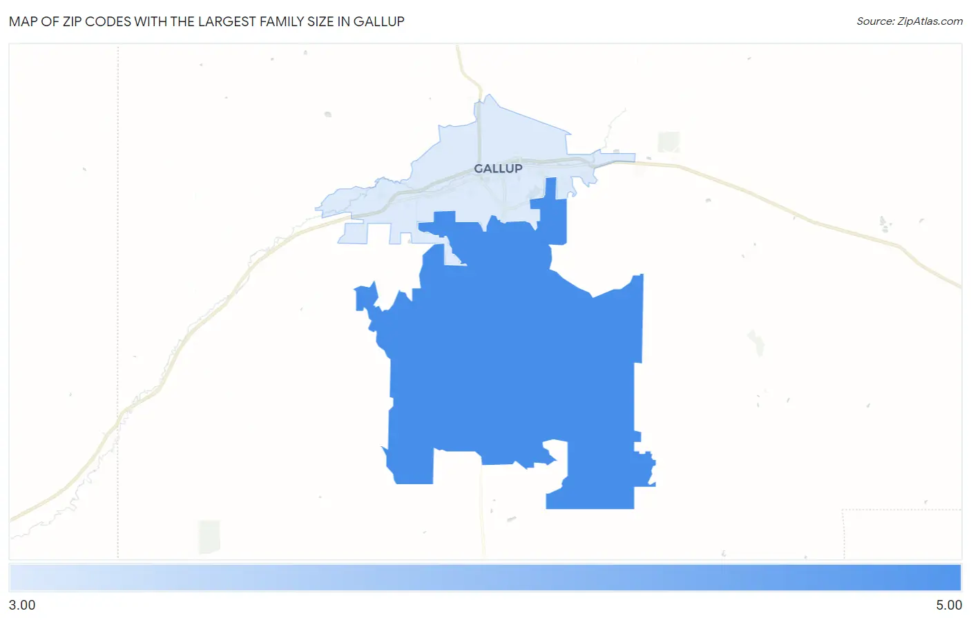 Zip Codes with the Largest Family Size in Gallup Map