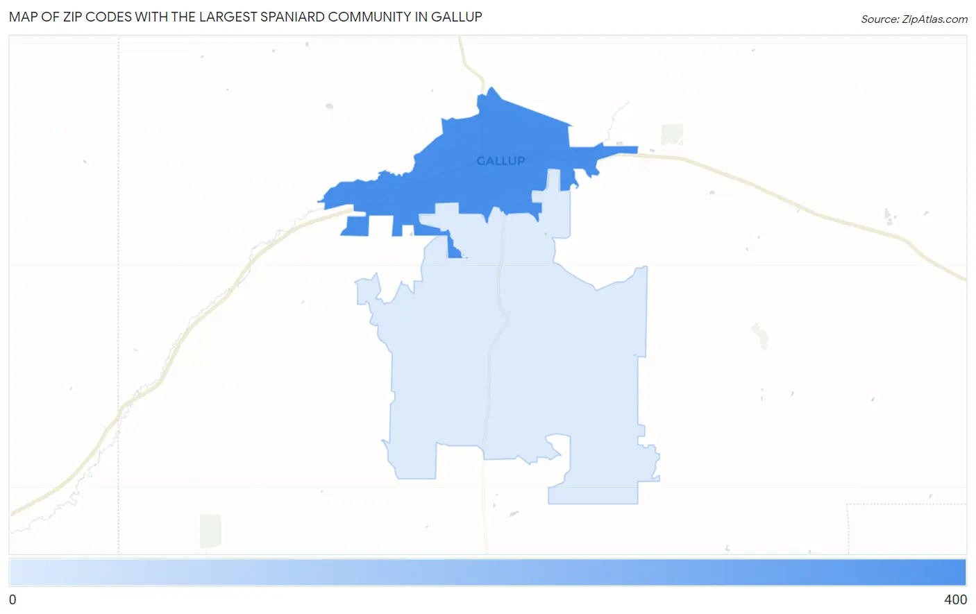 Zip Codes with the Largest Spaniard Community in Gallup Map