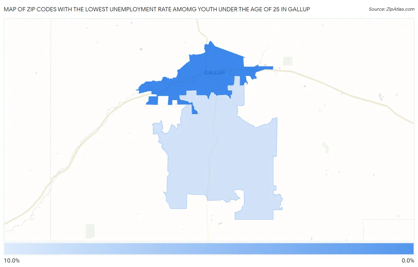 Zip Codes with the Lowest Unemployment Rate Amomg Youth Under the Age of 25 in Gallup Map
