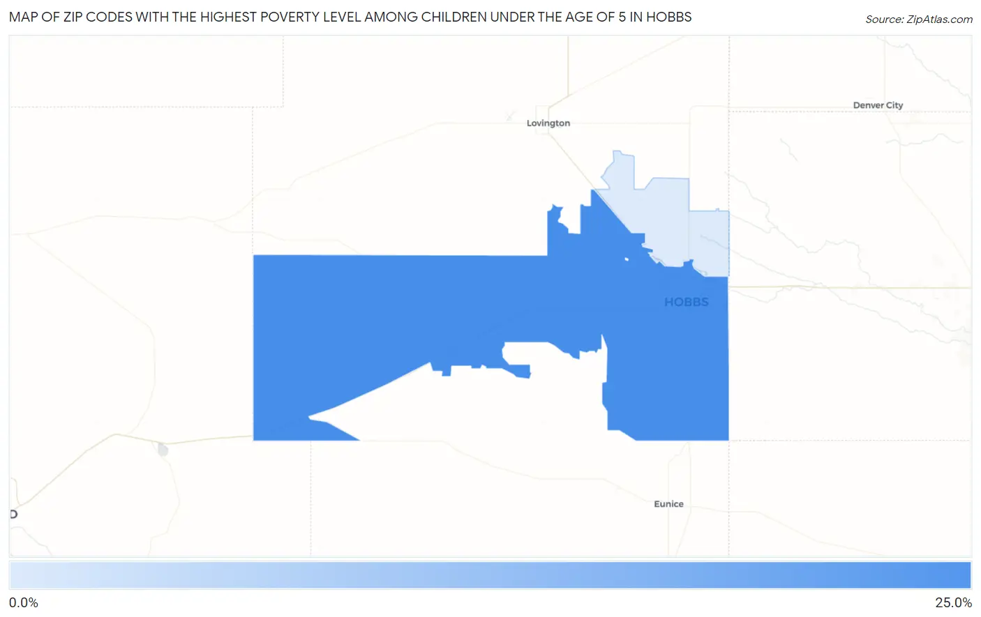 Zip Codes with the Highest Poverty Level Among Children Under the Age of 5 in Hobbs Map
