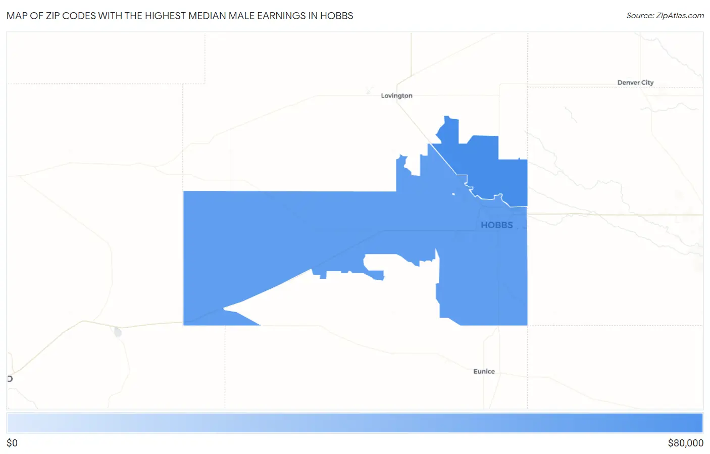 Zip Codes with the Highest Median Male Earnings in Hobbs Map