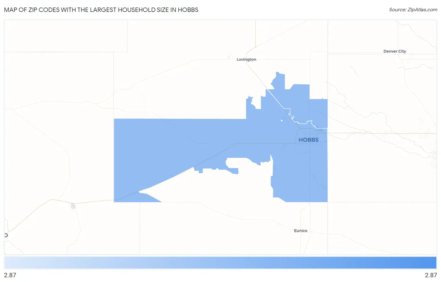 Zip Codes with the Largest Household Size in Hobbs Map