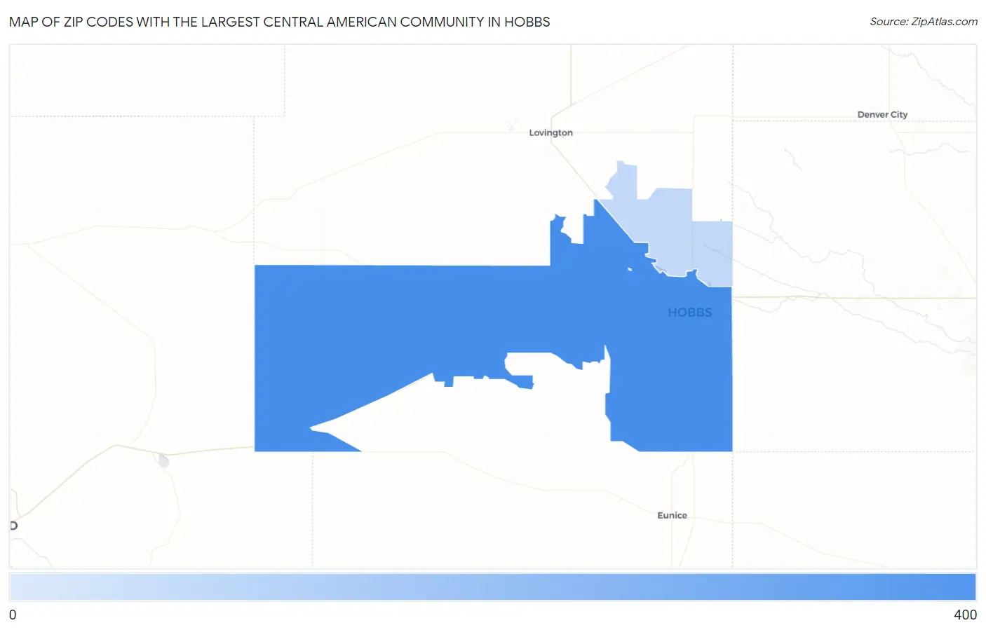 Zip Codes with the Largest Central American Community in Hobbs Map