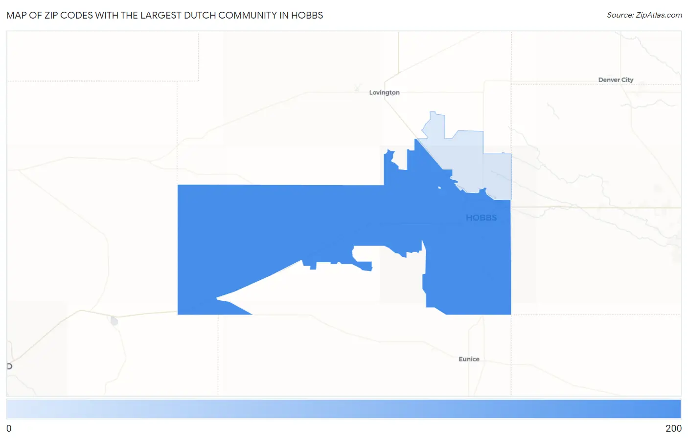 Zip Codes with the Largest Dutch Community in Hobbs Map