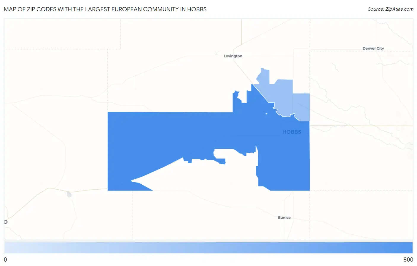 Zip Codes with the Largest European Community in Hobbs Map