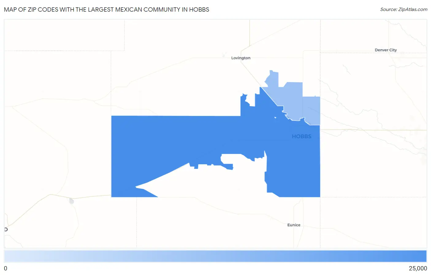 Zip Codes with the Largest Mexican Community in Hobbs Map