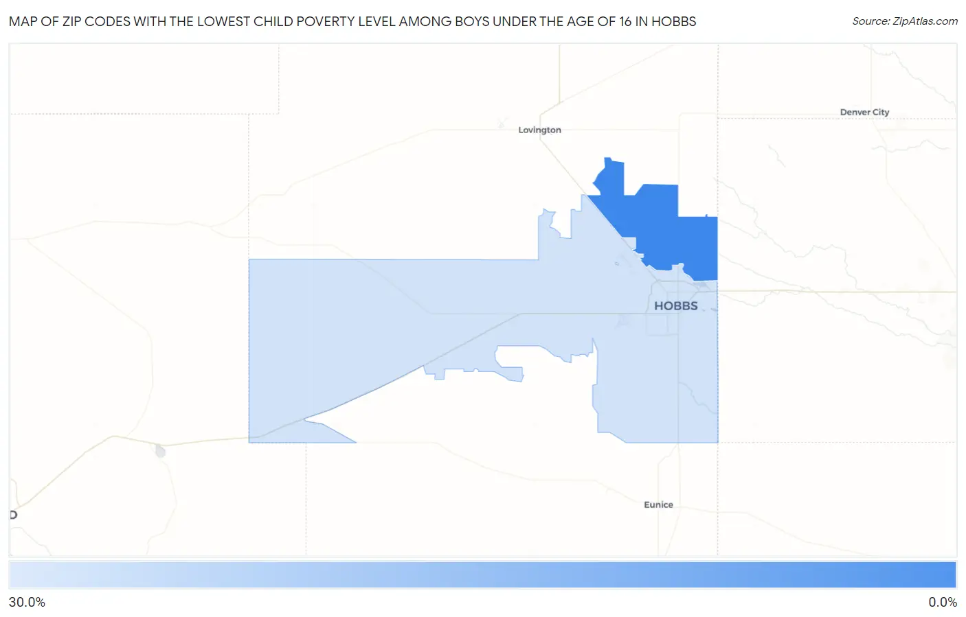 Zip Codes with the Lowest Child Poverty Level Among Boys Under the Age of 16 in Hobbs Map