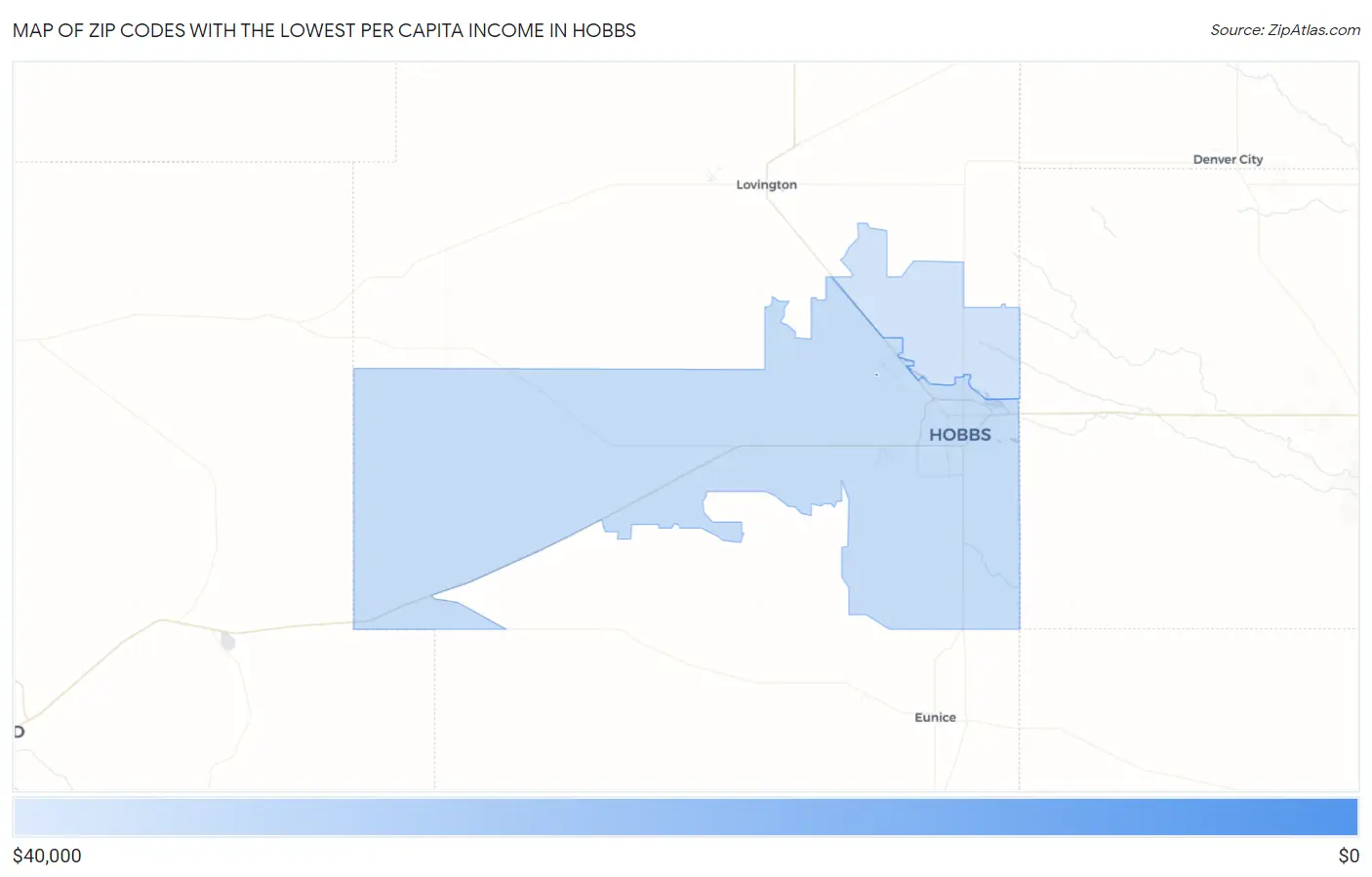 Zip Codes with the Lowest Per Capita Income in Hobbs Map