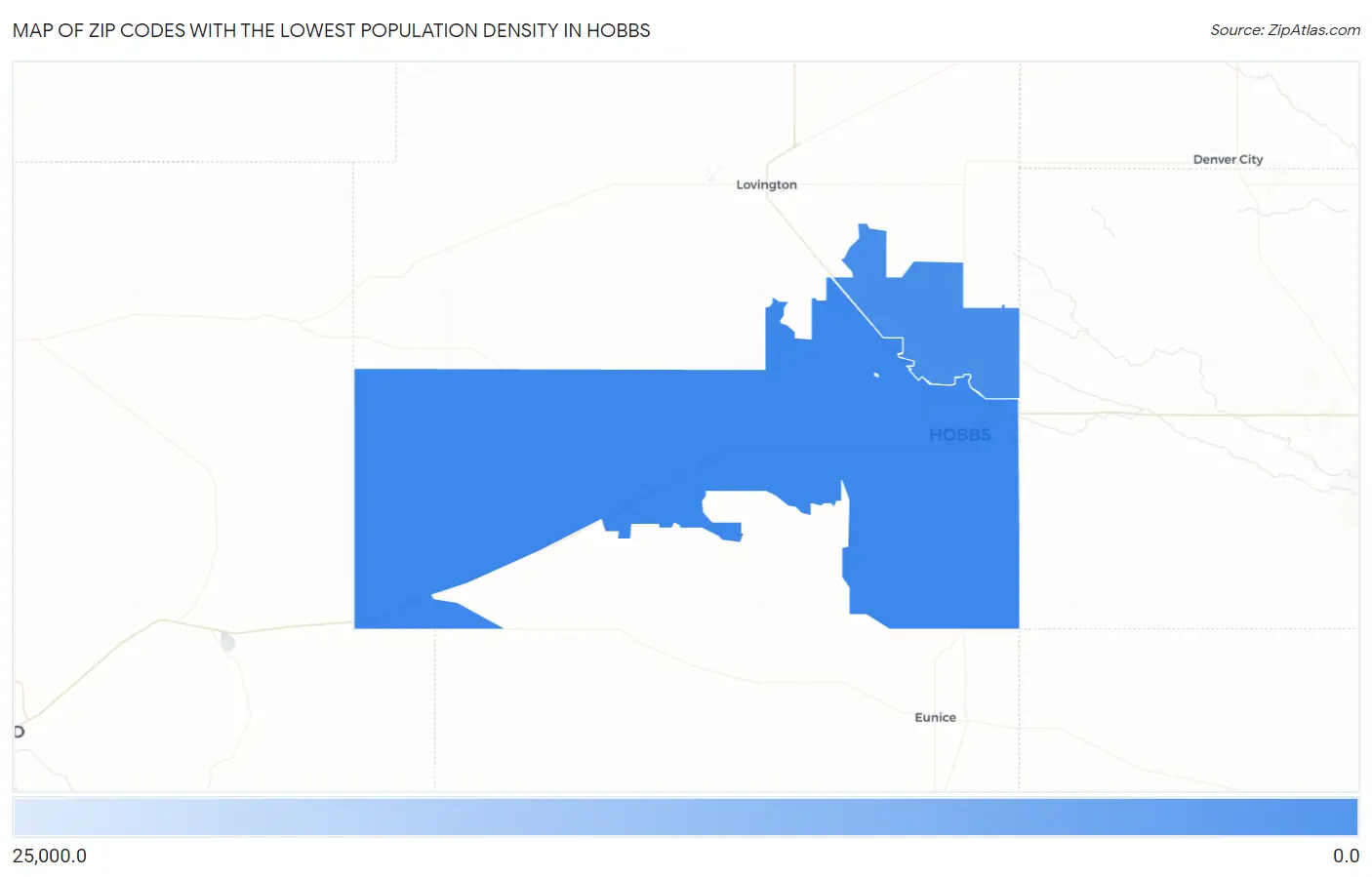 Zip Codes with the Lowest Population Density in Hobbs Map