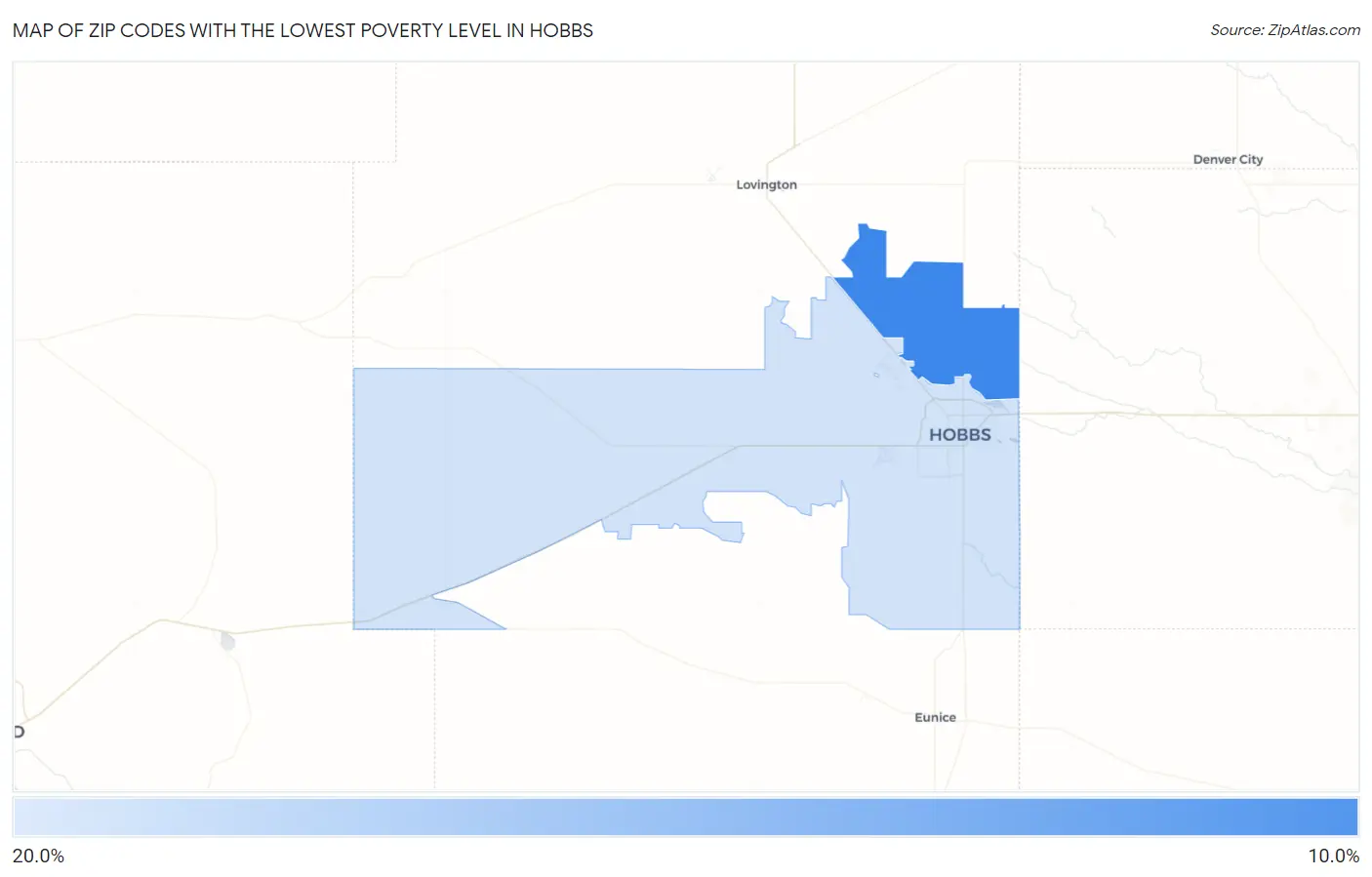 Zip Codes with the Lowest Poverty Level in Hobbs Map