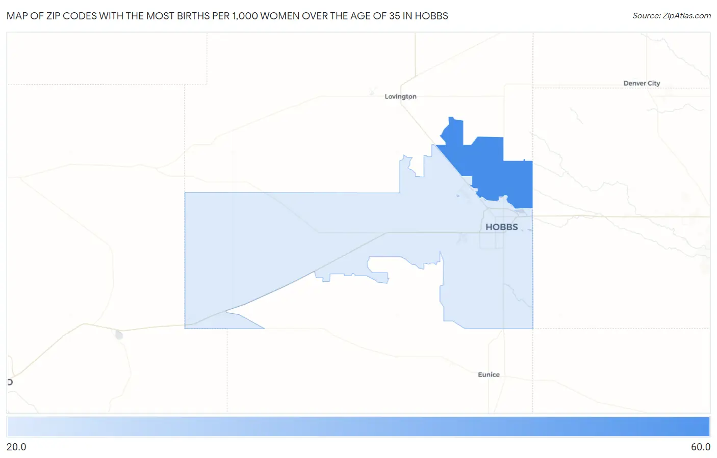 Zip Codes with the Most Births per 1,000 Women Over the Age of 35 in Hobbs Map