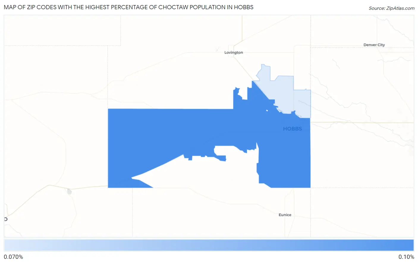 Zip Codes with the Highest Percentage of Choctaw Population in Hobbs Map