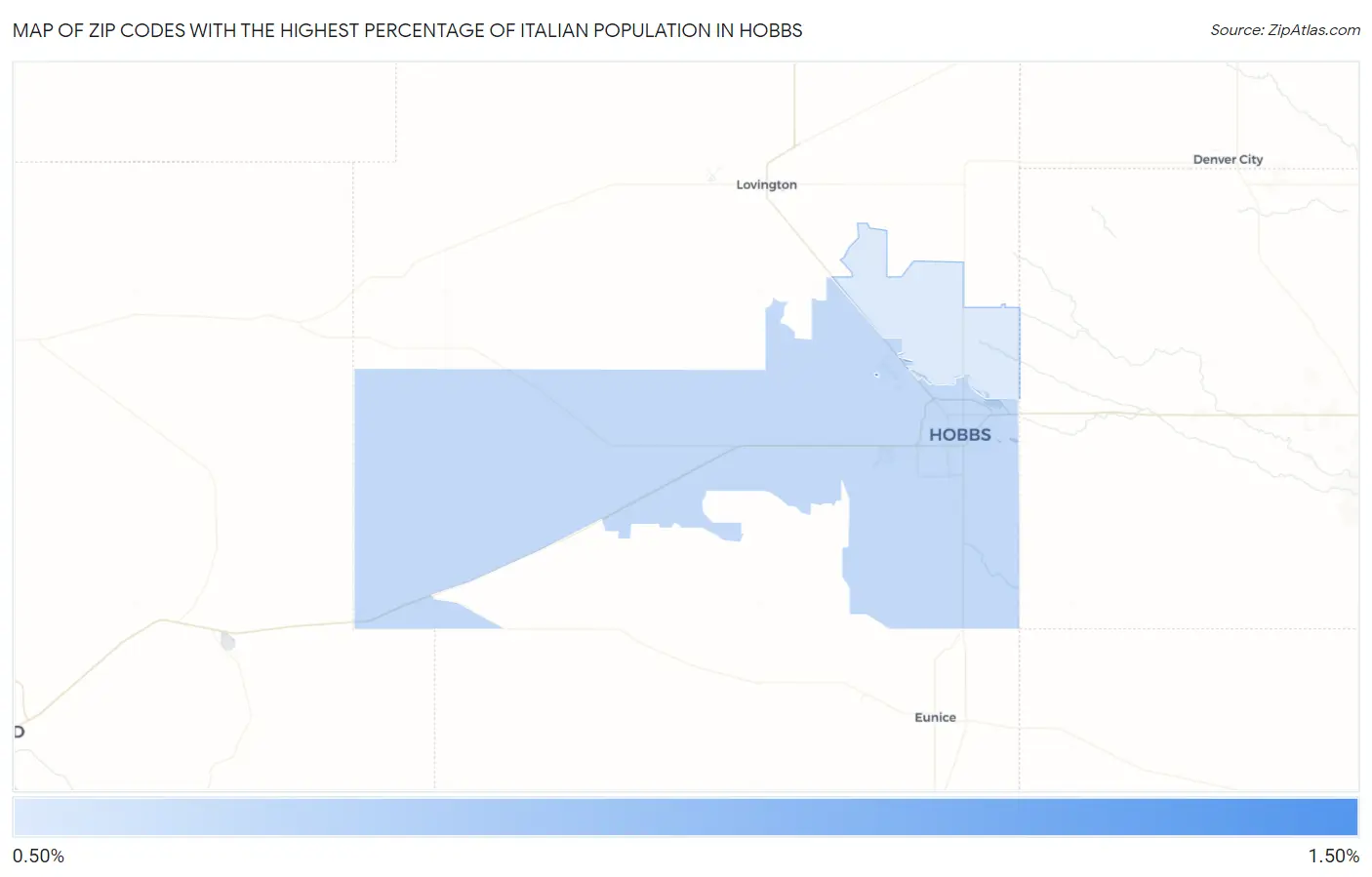 Zip Codes with the Highest Percentage of Italian Population in Hobbs Map