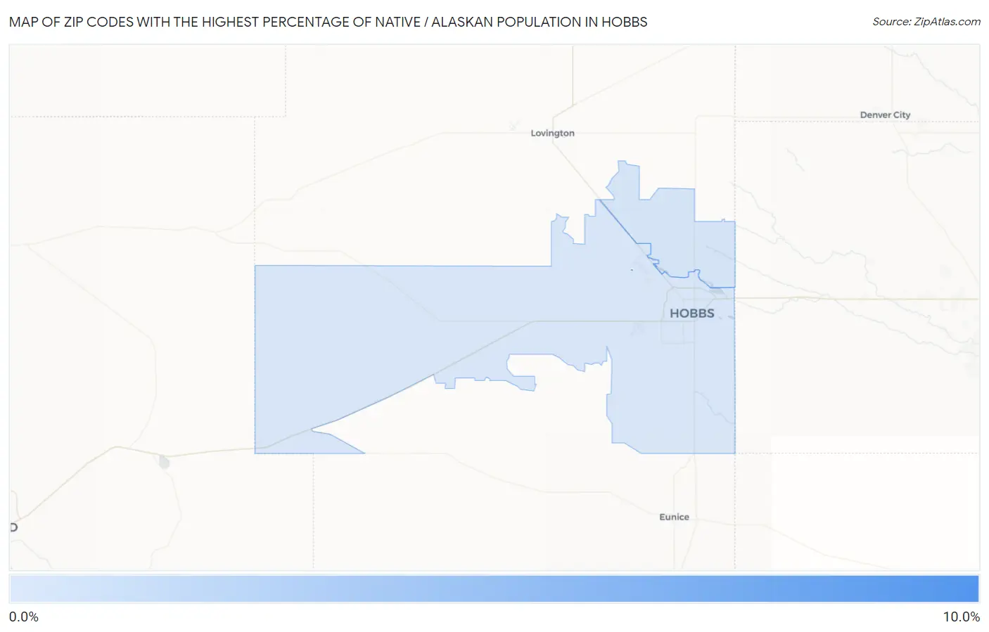 Zip Codes with the Highest Percentage of Native / Alaskan Population in Hobbs Map