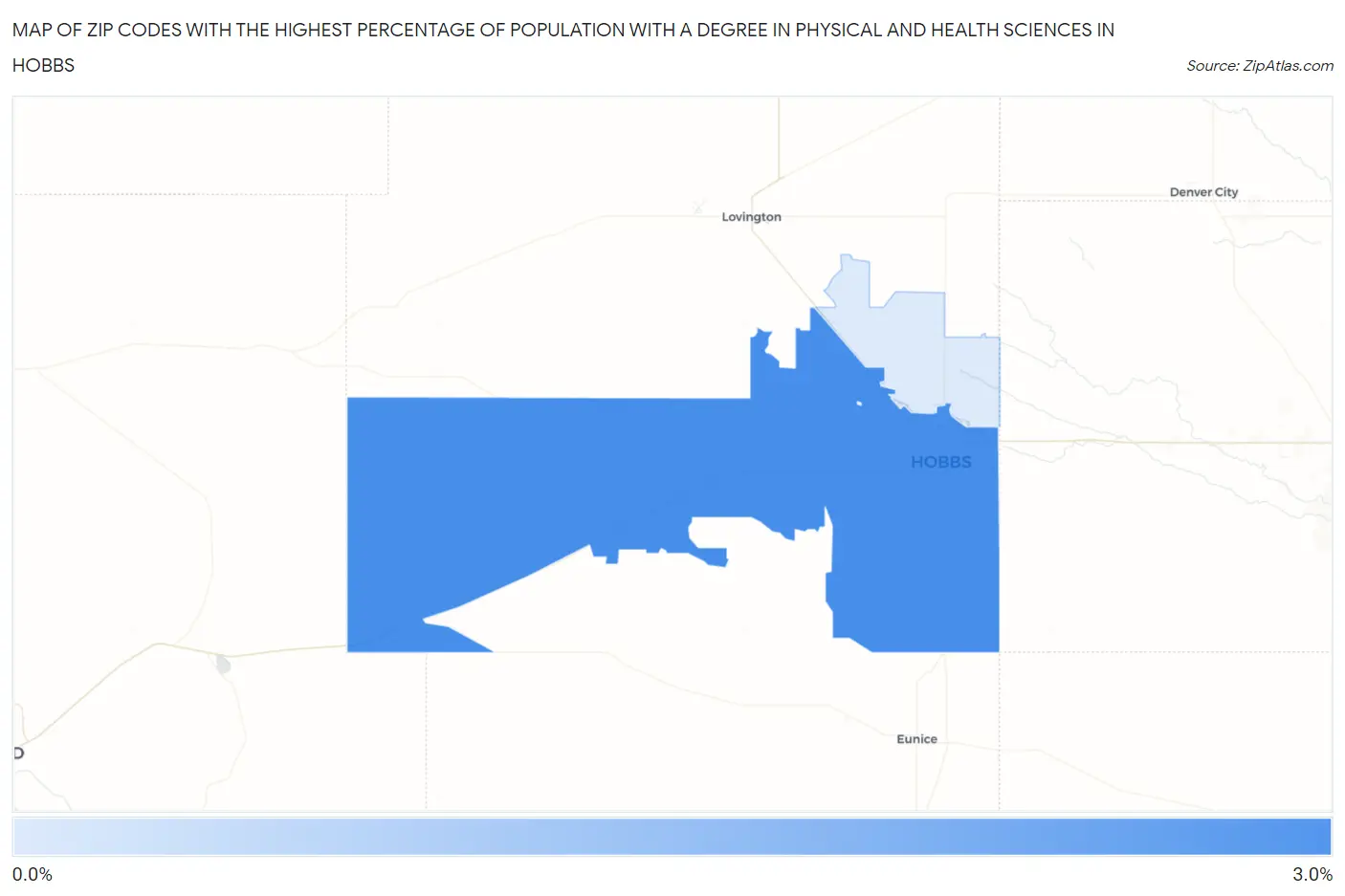 Zip Codes with the Highest Percentage of Population with a Degree in Physical and Health Sciences in Hobbs Map