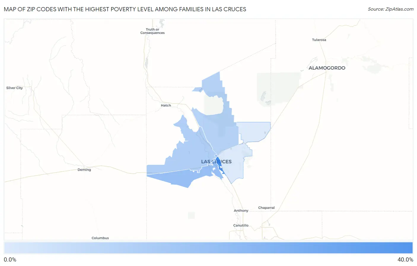 Zip Codes with the Highest Poverty Level Among Families in Las Cruces Map