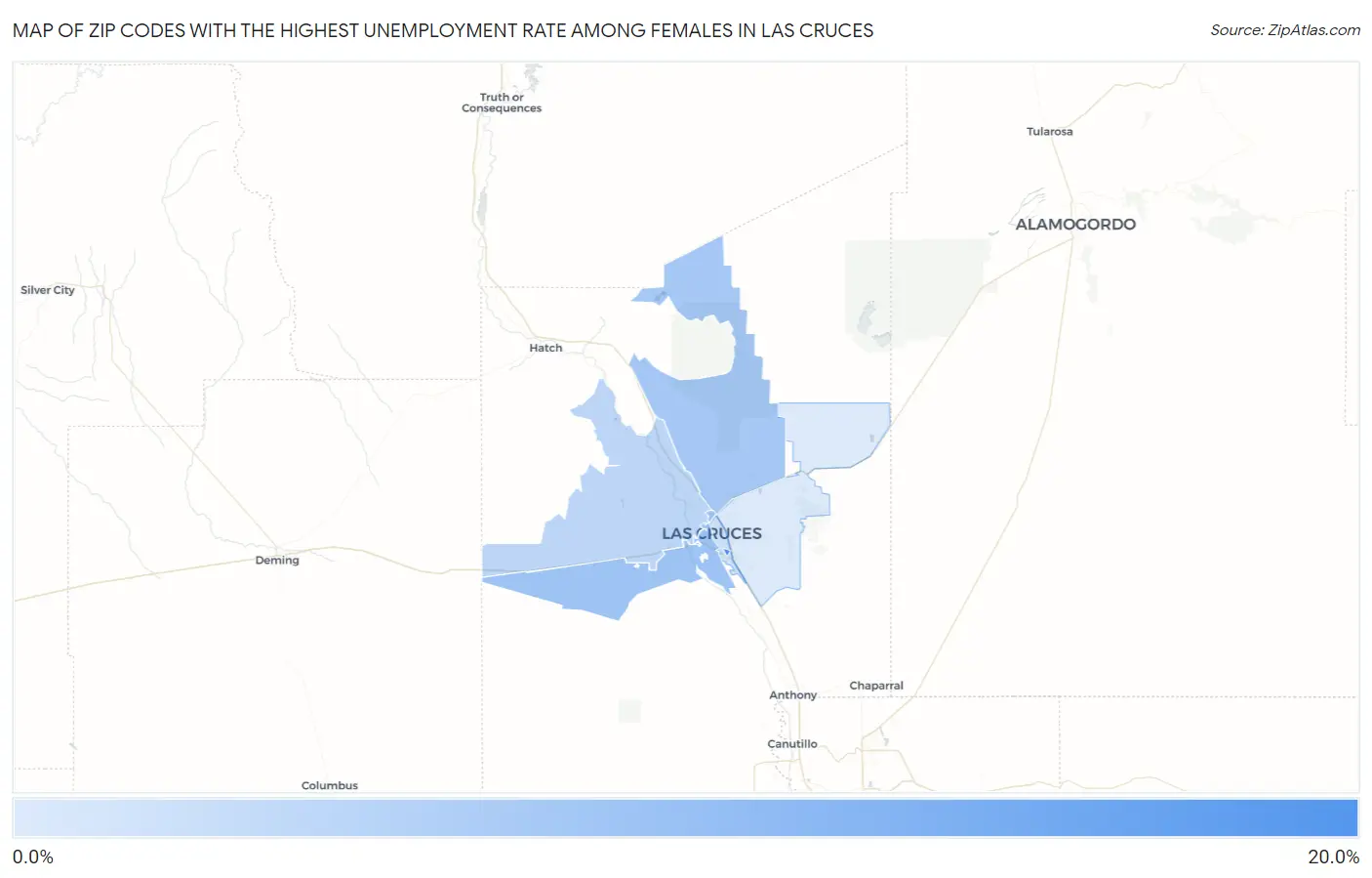 Zip Codes with the Highest Unemployment Rate Among Females in Las Cruces Map