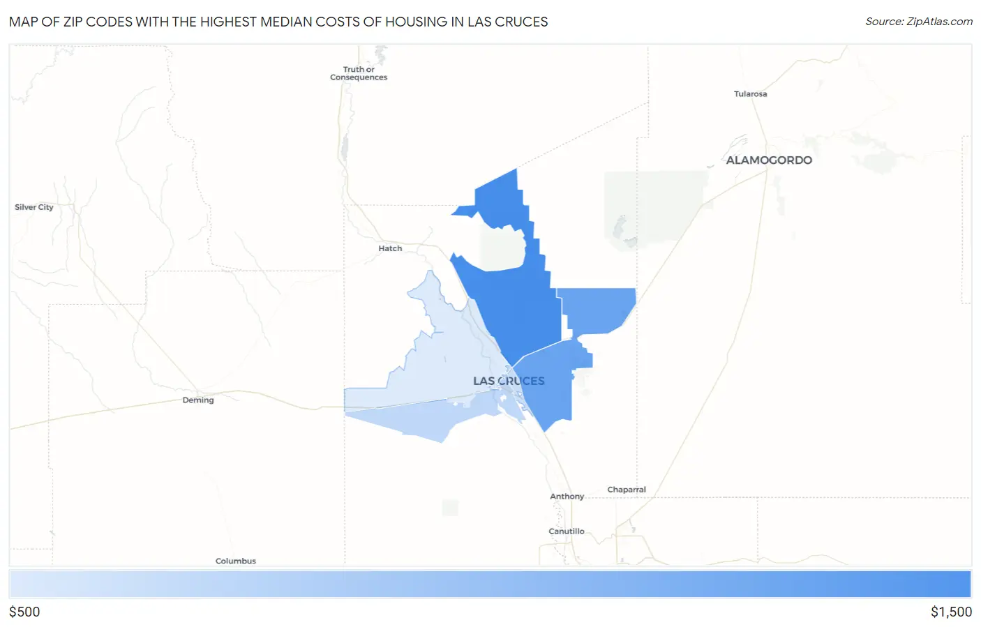 Zip Codes with the Highest Median Costs of Housing in Las Cruces Map