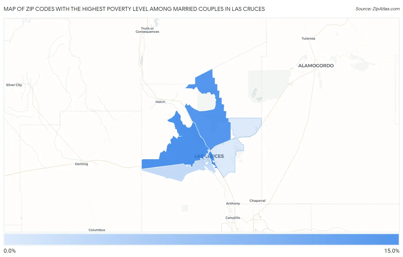 Zip Codes with the Highest Poverty Level Among Married Couples in Las Cruces Map