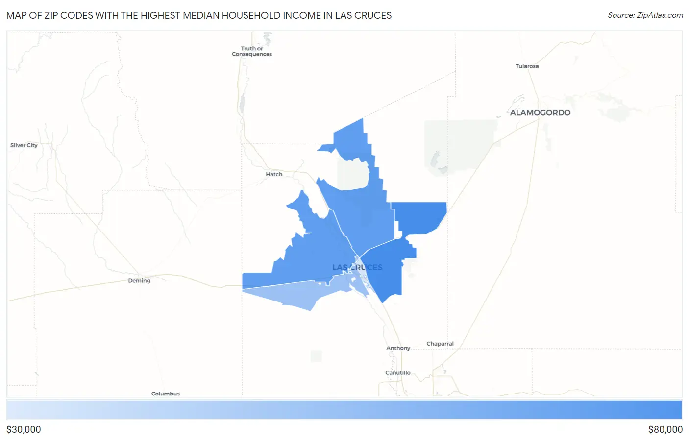 Zip Codes with the Highest Median Household Income in Las Cruces Map