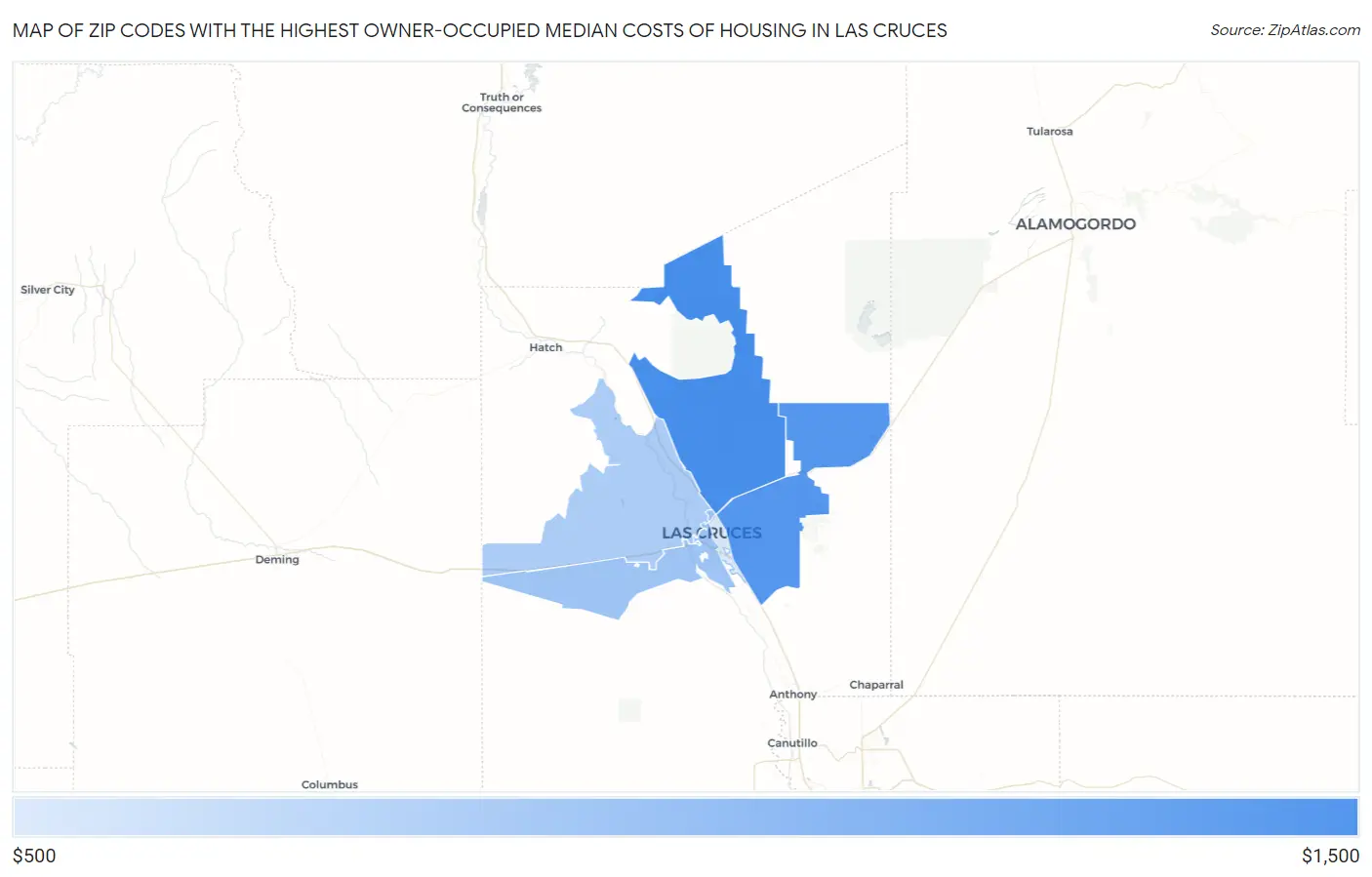 Zip Codes with the Highest Owner-Occupied Median Costs of Housing in Las Cruces Map