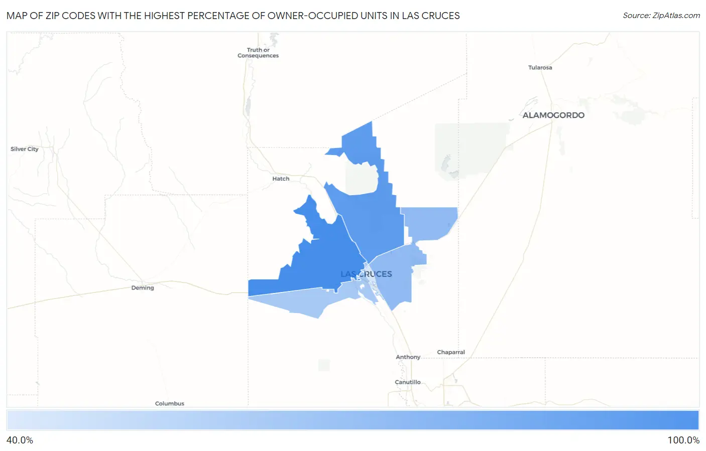 Zip Codes with the Highest Percentage of Owner-Occupied Units in Las Cruces Map
